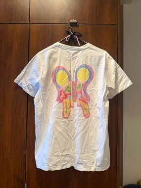 Ganni White Tee with Colorful Butterfly Graphic